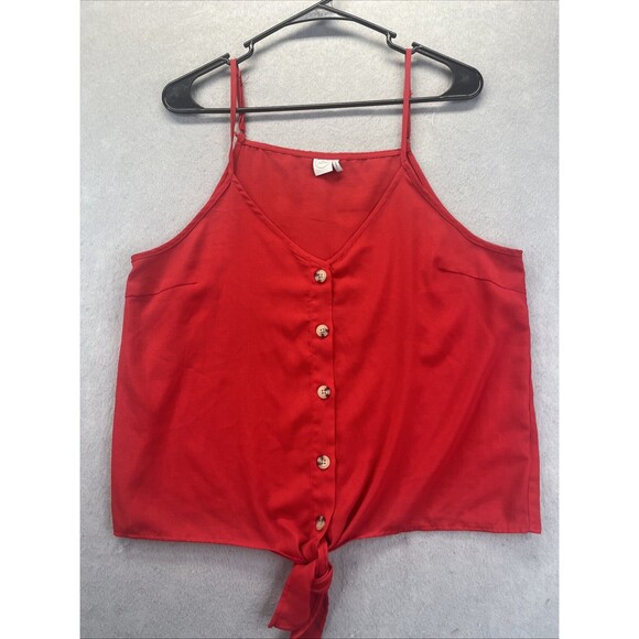 Paper Crane womens Red Spaghetti Strap Button Front Tank Large Cami Tie Front - Picture 1 of 10